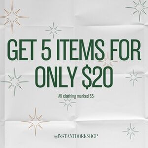 Buy 5 items, get 1 free - All clothing items of $5